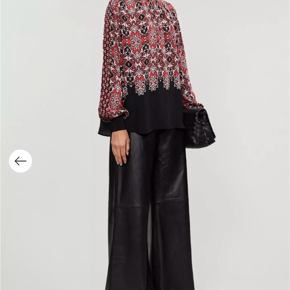 REISS Maisie Patchwork Long Sleeve Printed Blouse Black & Red Career Size 6 - Picture 3 of 14